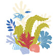 Vector Illustration of Sealife Print with Seaweeds.
