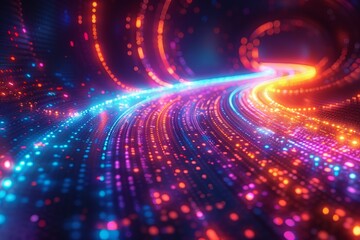 Poster - Mesmerizing tunnel of bokeh lights with a futuristic look in vivid shades of blue and red, creating a sense of movement and technology
