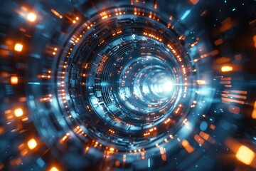 Poster - A dazzling image portraying a tunnel vision effect with vivid lights, symbolizing fast-paced technological advancement