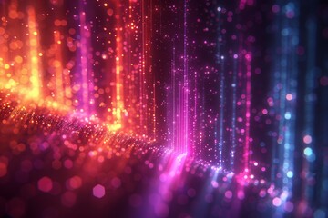 Poster - A visually striking image of neon light particles descending with a vibrant gradient effect