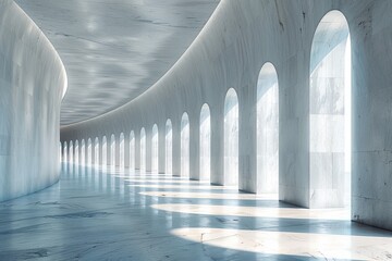 Poster - A sleek modern corridor with rhythmic arches and a serene play of light and shadow expresses a tranquil mood