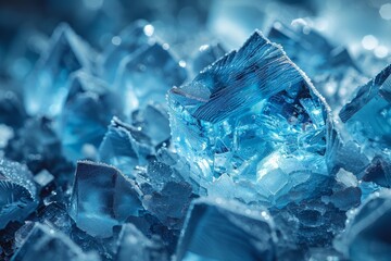 Poster - A dramatic close-up reveals the complex beauty of ice crystals, showcasing their geometric shapes and stunning translucency in a cold environment