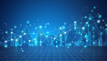 Poster - Interconnected dots on vibrant blue background, symbolizing communication and connectivity