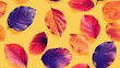 Vibrant small leaf with Radiant Yellow, Living Coral and Purple colors, set against minimal negative space.