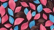 A small leaf with a vibrant color palette of Strawberry pink, neon blue, and dark chocolate brown. The minimal design stands out against a backdrop of negative space.