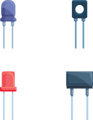 Poster - Various capacitor icons set cartoon vector. Capacitor and transistor. Electronic component