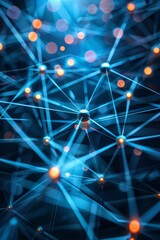 Poster - Interconnected dots on vibrant blue background  abstract representation of communication