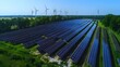 Generating clean energy with solar panels and wind farms promotes sustainable development. Concept Renewable Energy, Solar Power, Wind Energy, Sustainable Development