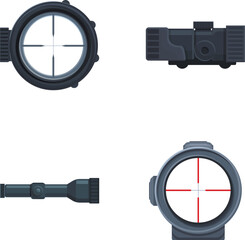 Poster - Sniper optic icons set cartoon vector. Various sniper optical sight. Weapon, military concept