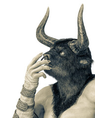 Wall Mural - minotaur in thinking about on closee up view