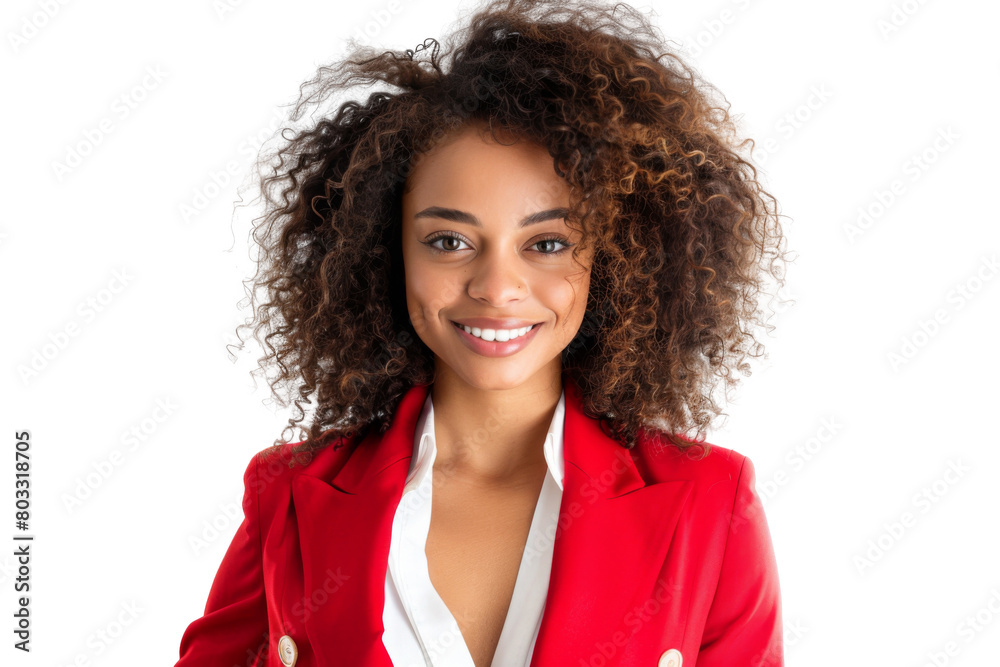 Portrait of beautiful African American Business woman wear bright suit ...