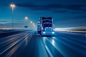 Wall Mural - Truck Driving at Night with Lights