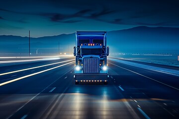 Wall Mural - Truck Driving at Night with Lights