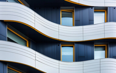 façade d'un bâtiment à l'architecture moderne aux lignes courbes