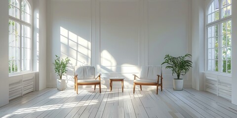 Bright and Airy Living Room With Two Chairs and Plants