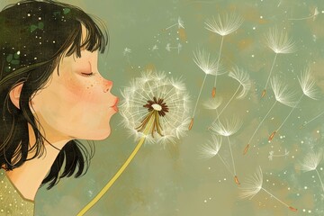 Wall Mural - A girl blowing a dandelion