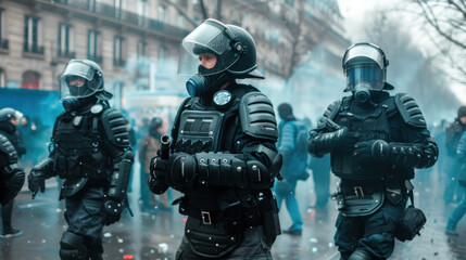 Wall Mural - Anti-riot police squad on the street