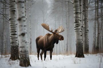 Sticker - AI generated illustration of a moose in the woods