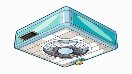 Aufkleber - A bathroom exhaust fan installed in the ceiling above a shower to remove steam and moisture from the room. The fan has a plastic cover and a vent that. Cartoon Vector