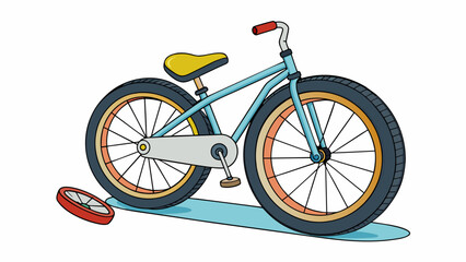 Sticker - A bike with a flat tire making it impossible to ride. The tire is visibly deflated and has a puncture from a nail.. Cartoon Vector