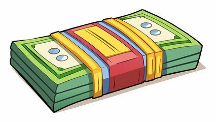Aufkleber - A bundle of paper money secured with a band each bill featuring a unique serial number. The bills are typically of different colors and sizes to. Cartoon Vector