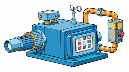 Poster - A bulky squareshaped pump with a sy frame and thick rubber lining around the edges. It has a series of large tubes attached to it with gauges and. Cartoon Vector