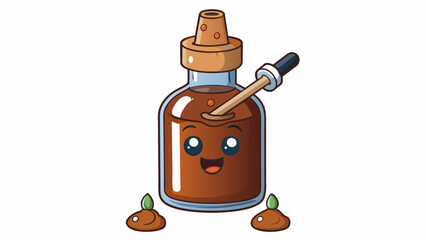 Poster - A brown liquid in a glass bottle with a dropper attached to the lid. The liquid is slightly viscous and has a strong smell of herbs and es. It is used. Cartoon Vector