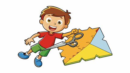 Poster - A child using safety scissors to out shapes from a piece of construction paper. The rough and jagged edges add a playful touch to the finished. Cartoon Vector