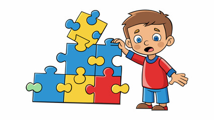 Fototapete - A child staring at a jigsaw puzzle with pieces that dont seem to fit together their brow furrowed and their little hands gesturing in confusion as. Cartoon Vector