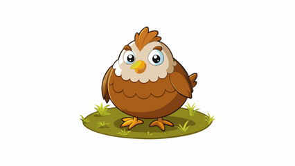 Fototapete - A chubby round bird with fluffy brown and white feathers hopping around in a field its tiny beak pecking at the ground in search of food.. Cartoon Vector