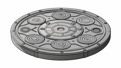Aufkleber - A circular disc made from thin sheet metal with intricate outs and intricate designs etched into its surface. The metal is malleable allowing it to be. Cartoon Vector