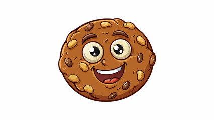 Poster - A circular cookie with a deep brown color and a rich nutty smell. It is filled with oats and chopped nuts giving it a hearty and satisfying crunch.. Cartoon Vector