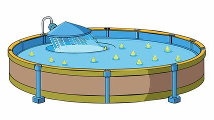 Poster - A clarifier tank is filled with slowmoving water as large paddles gently stir it up. As the water swirls any remaining sediment and particles sink to. Cartoon Vector
