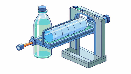 Poster - A clear plastic water bottle being produced using injection molding. The bottles curved shape and slight flexibility are achieved through the use of a. Cartoon Vector