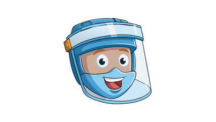 Poster - A clear plastic face shield with a padded headband and adjustable chin s. The shield extends from the forehead to below the chin and has a curved. Cartoon Vector