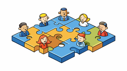 Poster - A committee is like a jigsaw puzzle with each piece coming together to form a cohesive and complete image. Each member has a specific role and task. Cartoon Vector