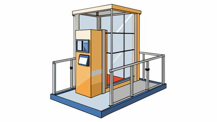 Fototapete - A compact foldable platform elevator with a simple control panel and safety railings. It stands in the corner of a quaint twostory home providing easy. Cartoon Vector