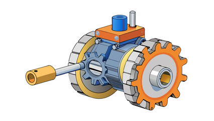 Aufkleber - A compact and versatile gearbox used in agricultural machinery capable of adapting to different attachments for plowing tilling and other tasks. Its. Cartoon Vector