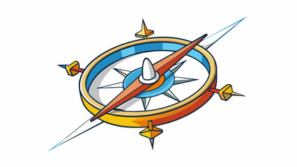 Poster - A compass needle pointing in different directions symbolizing conflicting thoughts and indecisiveness. The needle spins rapidly and unpredictably. Cartoon Vector