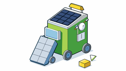 Aufkleber - A compact solarpowered garbage compactor automatically crushing and compacting trash to save energy and reduce the need for landfills while also. Cartoon Vector