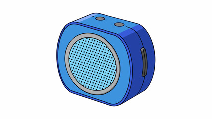 Fototapete - A compact wireless speaker with a round rubberized exterior in a vibrant shade of blue. It features a prominent volume dial on the front and is easily. Cartoon Vector