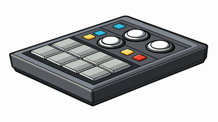 Fototapete - A compact control panel with a sleek minimalist design. It is made of black anodized aluminum with a glossy finish and has a series of push buttons. Cartoon Vector