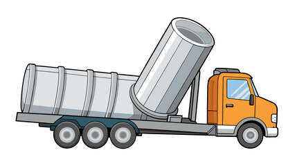 Poster - A compact silver cylinder with a circular base and a tall narrow opening on the top mounted onto a garbage truck. When the trucks hydraulic system is. Cartoon Vector