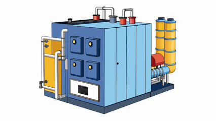 Aufkleber - A compact modular boiler system consisting of multiple smaller units stacked on top of each other. Each unit contains a burner heat exchanger and. Cartoon Vector