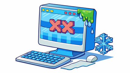 Fototapete - A computer screen with a blue error message indicates a technological disease. The screen is frozen and unresponsive and the error message displays a. Cartoon Vector