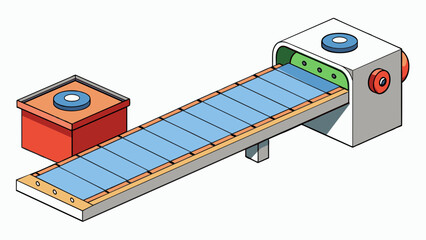 Aufkleber - A conveyor belt sorting program is used to sort different sized products on a production line. The program includes an object for the conveyor belt. Cartoon Vector
