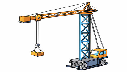 Aufkleber - A crane with a tall jiblike structure attached to a strong vertical tower. It has thick cables and pulleys for hoisting and precise movements and may. Cartoon Vector