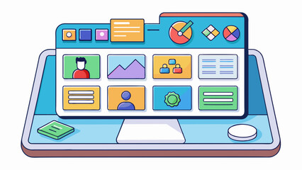 Poster - A digital platform displayed on a computer screen or mobile device. It is a virtual space where users can access various applications programs or. Cartoon Vector
