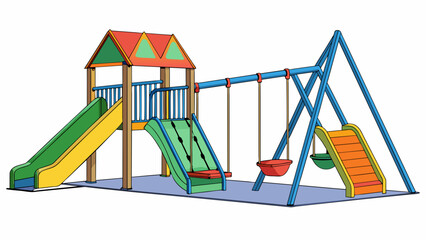 Poster - A detailed proposal for a new playground structure that includes brightly colored swings slides and climbing structures made from sy metal and plastic. Cartoon Vector