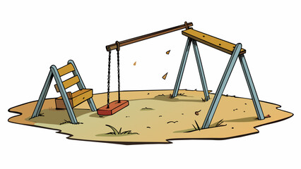 Aufkleber - A desolate abandoned playground with rusted swings and a broken seesaw. The only sound is the creaking of a lone swing swaying in the breeze creating. Cartoon Vector